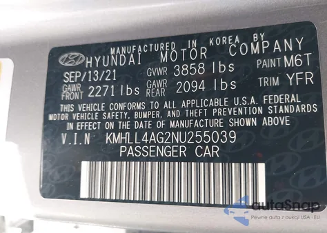 2022 Hyundai Elantra Se z USA, uszkodzony, nr VIN KMHLL4AG2NU255039